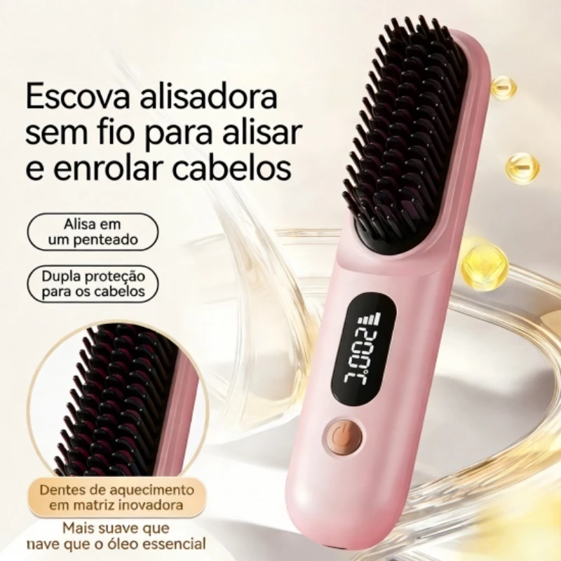 Escova Alisadora de Cabelo Sem Fio com Pente Quente e Cerâmica 2026 3 escova alisadora de cabelo sem fio